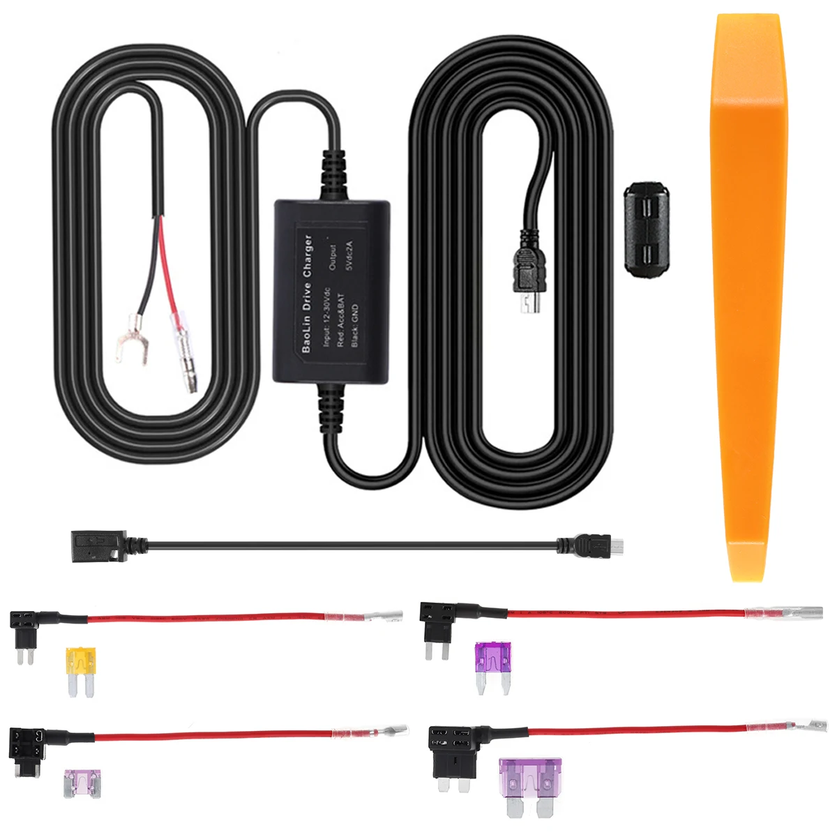 

3.2m 12V-24V to 5V 3A Mini Micro USB Car Dash Cam Hardwire Kit Auto Data Recorder Car Charger Cable Carcorder Hard Wire Kit