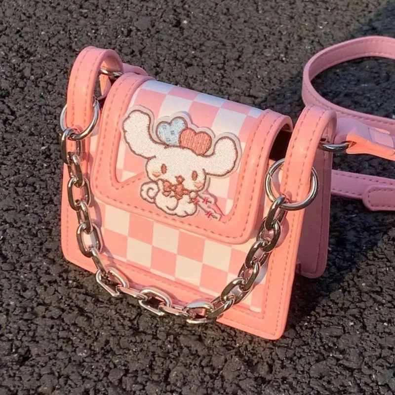 

Y2k Sanrio Anime Cinnamoroll Handbag Crocodile Mini Chain Checkerboard Small Square Bag 2023 New Fashion Shoulder Cross Bag