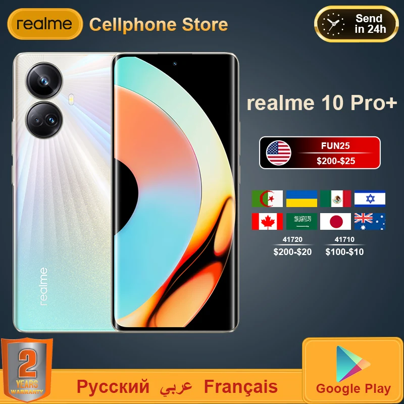 

Original Realme 10 Pro Plus 5G Smartphone 6.7'' Curved Screen 2160Hz Dimensity 1080 108MP Triple Camera NFC 67W 5000mAh Battery