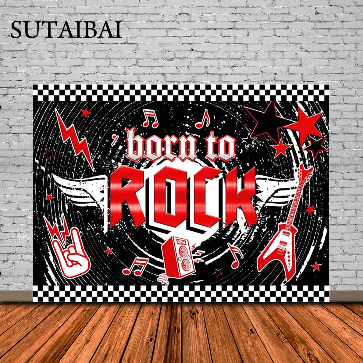 

Born To Rock Backdrop 1950's Rock and Roll Birthday Rock Star Music Party Supplies Black and Red Background Decor Banner