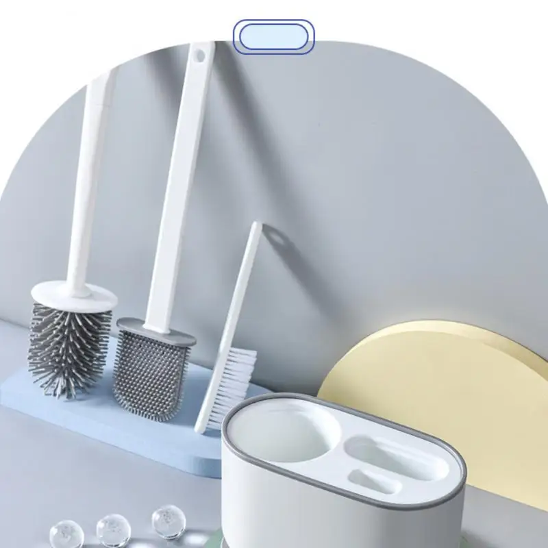 

3 In 1 Toilet Cleaning Brush Soft TPR Toilet Brushes Wall-Mounted Long-Handled Cleaning Tool Set For Bathroom Wc Accessories