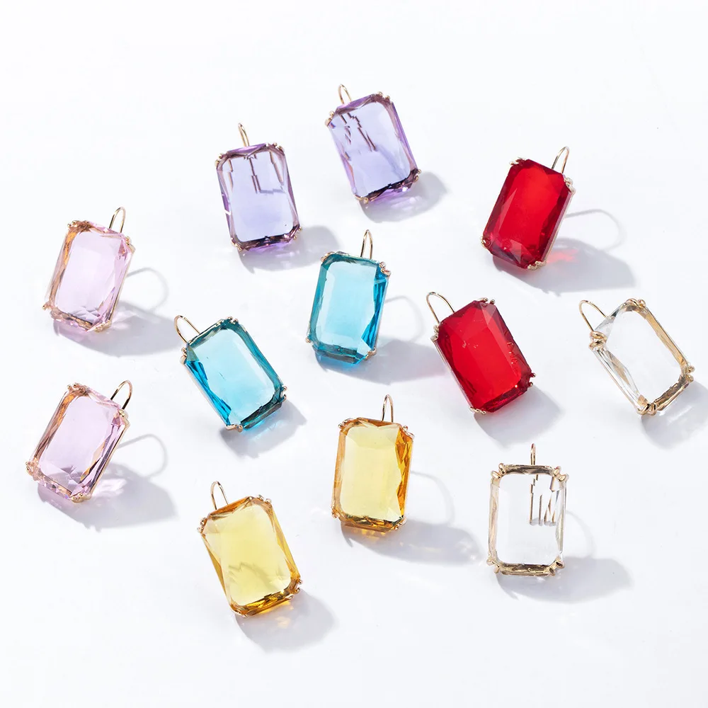 

Rectangle Geometric Gemstone Pendant Earrings For Women Korean Simple Design Style Ear Hook Dangle Earrings Girls Summer Jewelry