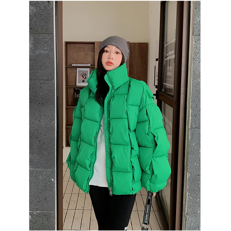 

Зимняя мода 2023, женские парки, теплая пуховая хлопковая короткая куртка, плотное вязаное свободное пуховое пальто, женская верхняя одежда с воротником-стойкой, пальто