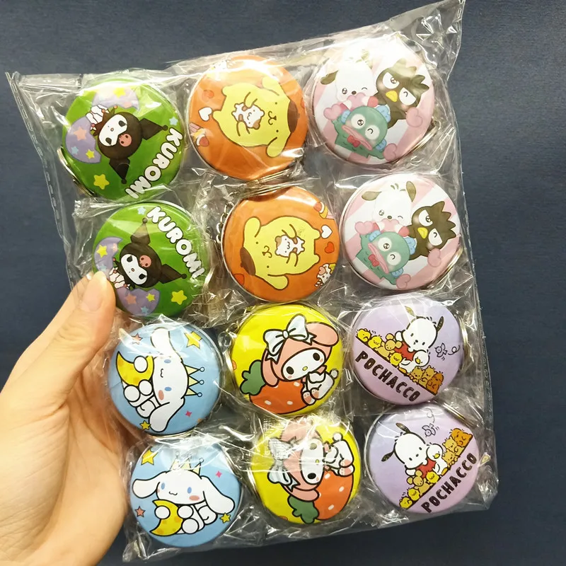 12 шт. Sanrio Kuromi Cinnamoroll мультяшная круглая коробка для хранения Брелок Подвеска