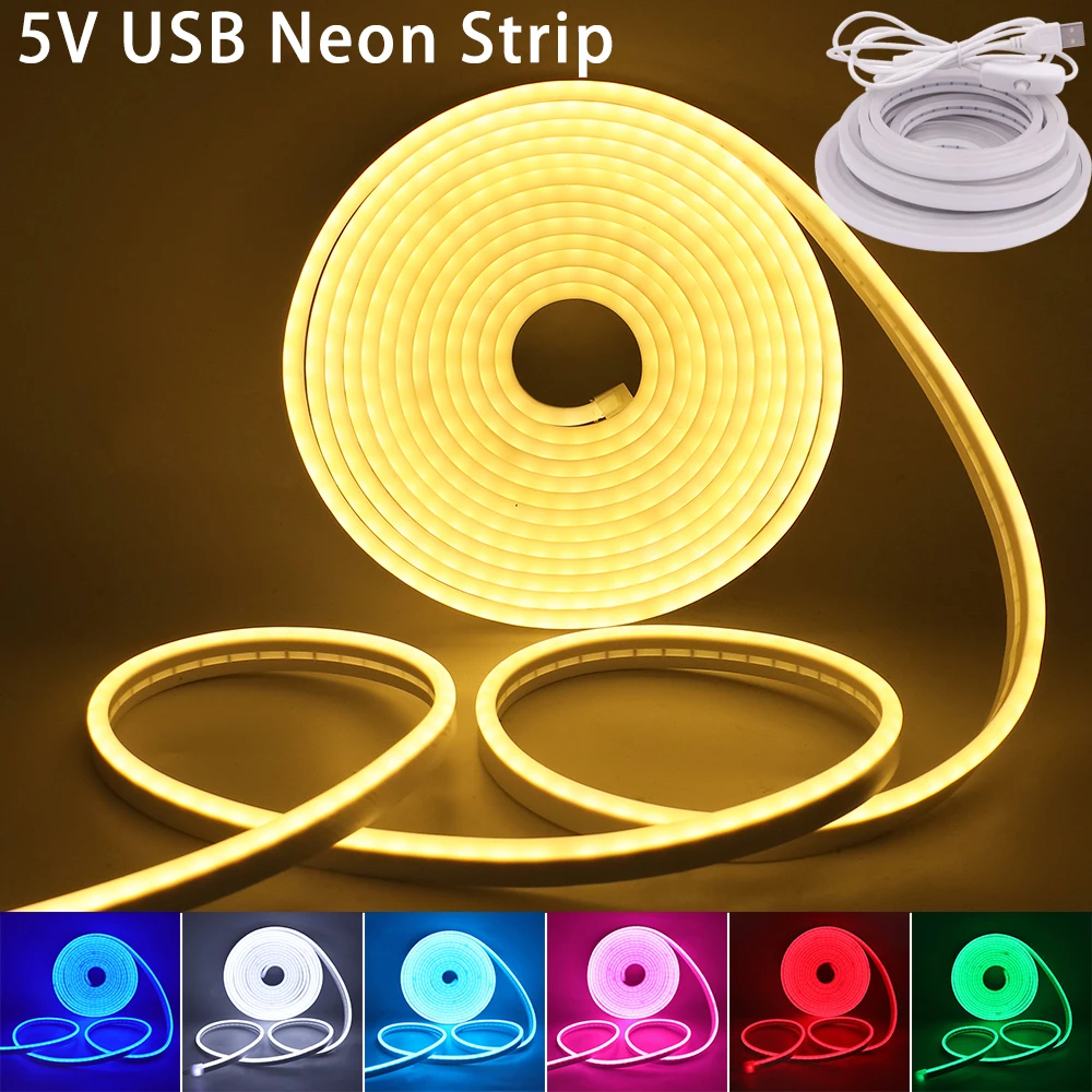 

5V 12V USB Neon Strip Light Holiday Home DIY Decor Waterproof SMD 2835 120LEDs/m White Red Ice Blue Flexible Ribbon Neon Lamp