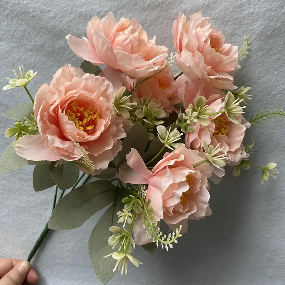 

New 6 Bobo Peony Flower Simulation Bouquet Living Room Home Decoration Indoor Wedding Table Fake Artifical Flowers Cheap