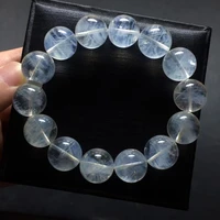 16mm natural blue feather needle rutilated quartz crystal bracelet clear round beads pyramid women men stretch aaaaaa