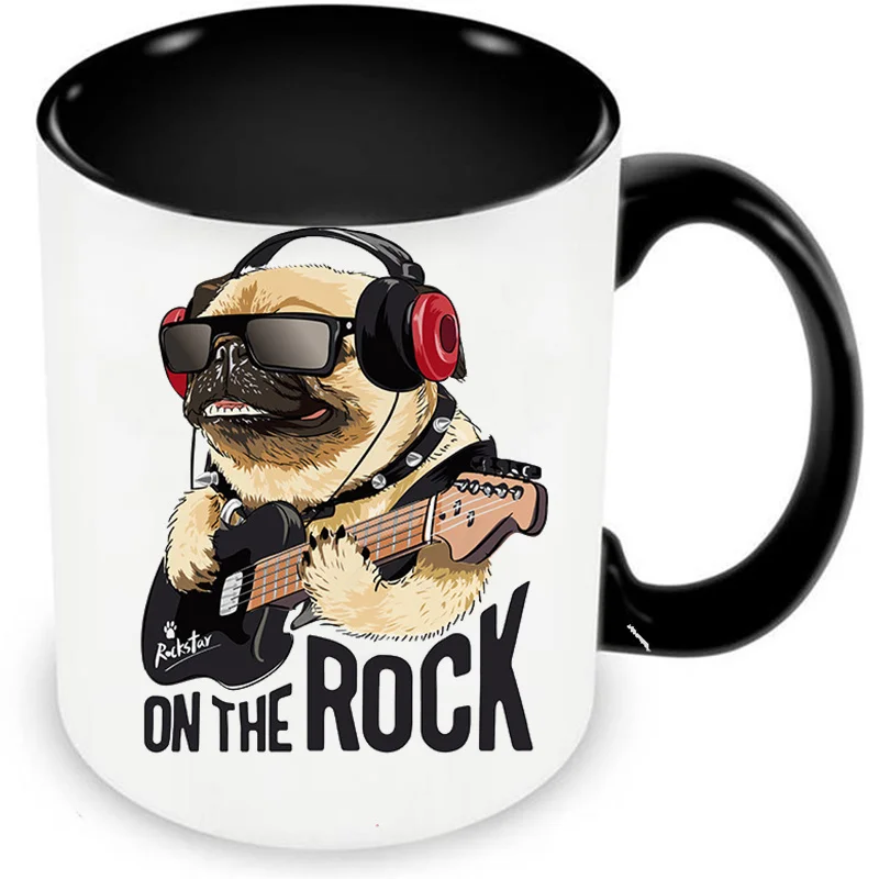 Rock Music Pug Dog Mugs Owl Coffee Tea Cups Frenchie Bulldog Friends Gifts Coffeeware Home Decal Teaware Mugen Beer Drinkware