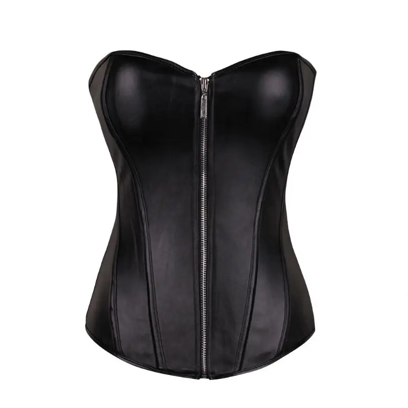 

Women Sexy Punk Faux Leather Corset Bustier Zip Lace-Up Overbust Waist Trainer