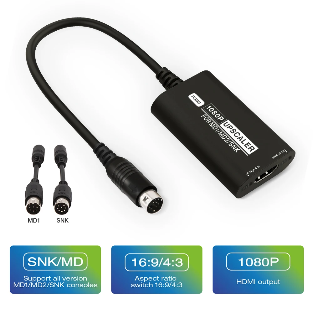 

RGBS Upscaler For SEGA MD1 MD2 SNK Retro Video Game Console 1080P HDMI Converter Adapter With Two Switches 16:9/4:3