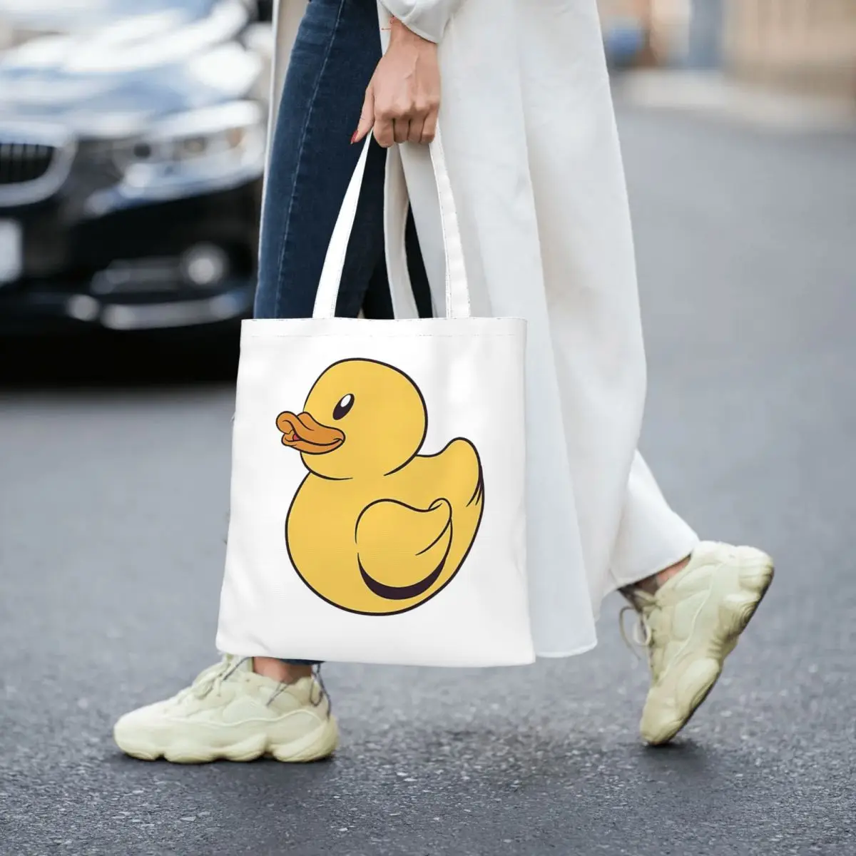 Plain Ole Rubber Duckie Women Canvas Handbag Large Capacity Shopper Bag Cute Cartoon Tote Bag withSmall Shoulder Bag