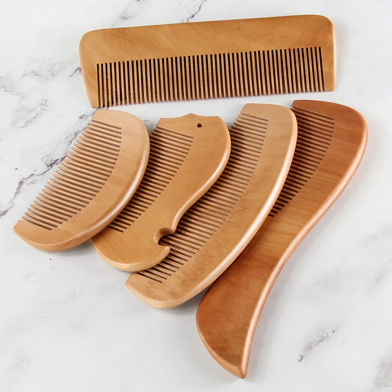 

1Pcs Natural Solid Sandalwood Comb Women Men Home Travel Wood Anti-static Fine-tooth Comb Wooden Handles