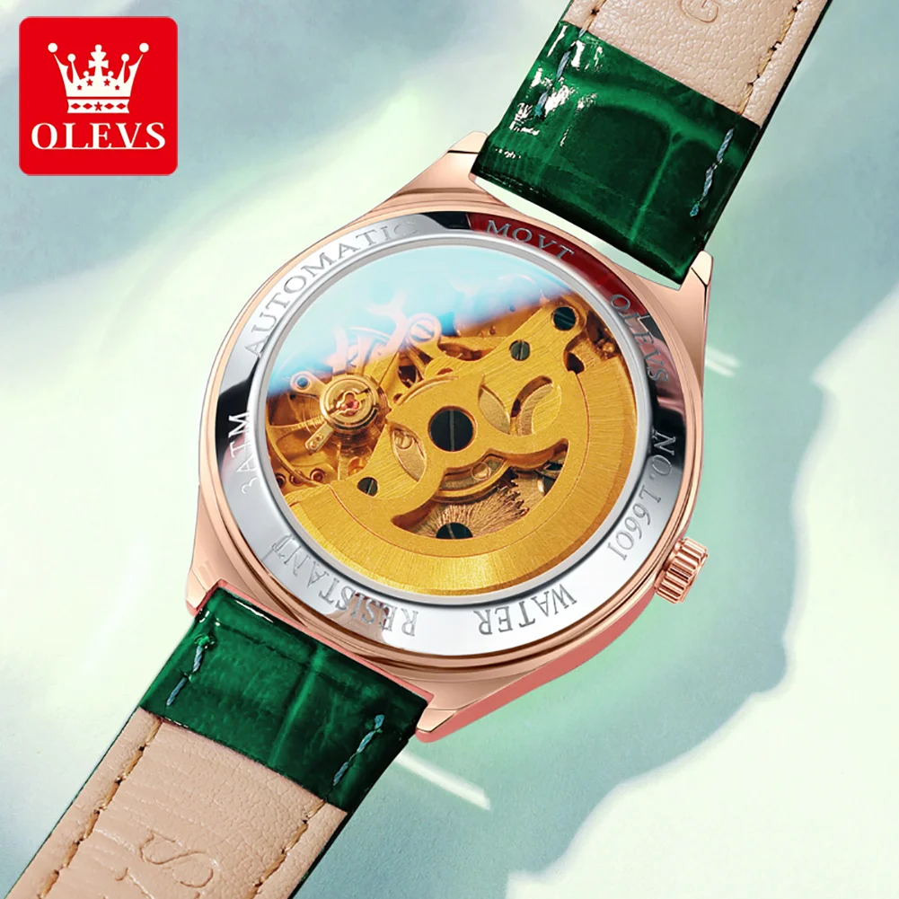 OLEVS Luxury Brand Women Mechanical Watch Leather Strap Waterproof Simple Fashion Ladies Automatic Wristwatch Relojes Para Mujer enlarge