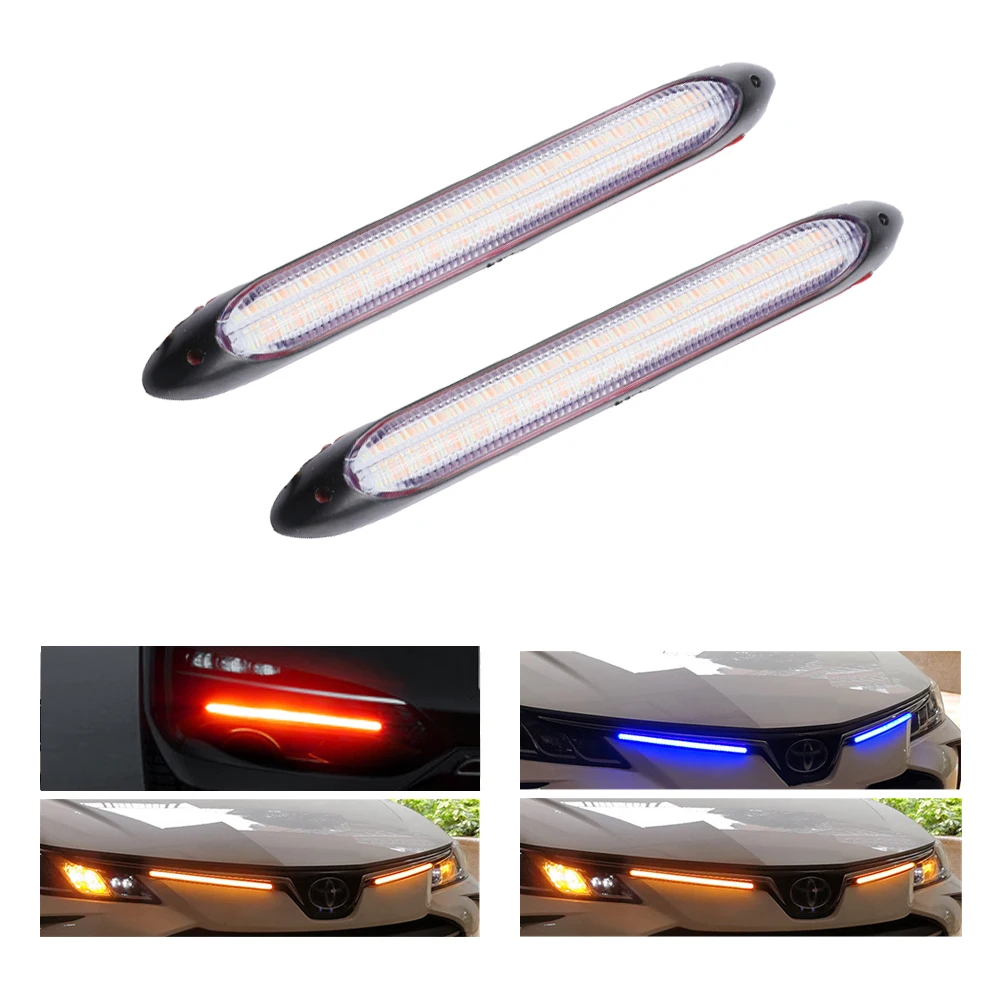 

2Pcs Auto Led DRL Daytime Running Light Strip with Yellow Turn Signal Lamp Car Headlight Sequential Flow Day Light 12V