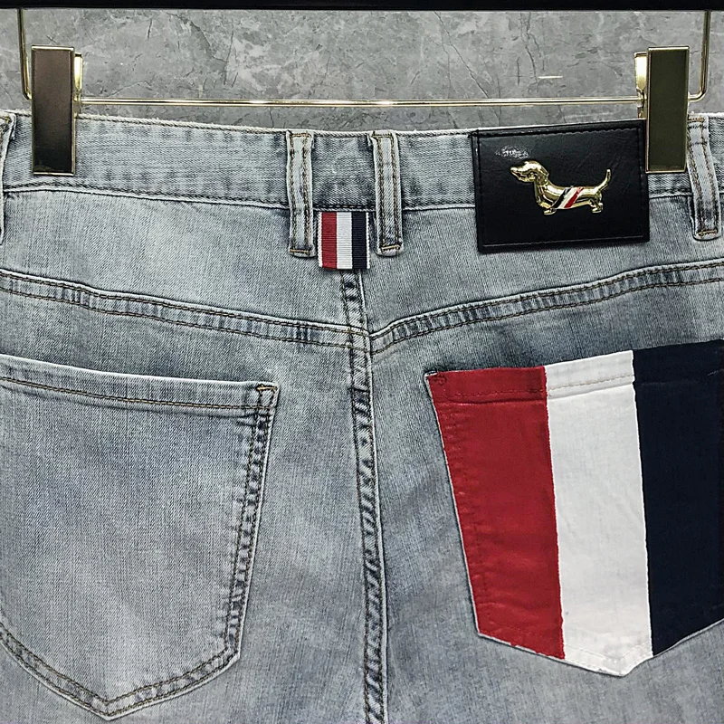 TB THOM Jeans 2022 Korean Fashion Brand Men Pants Classic RWB Stripes Color Pocket Solid Trousers Casual Harajuku Slim Jean