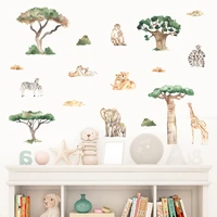 cartoon watercolor kids african savannah elephant animal wall sticker vinyl baby nursery art decals for babys room home decor