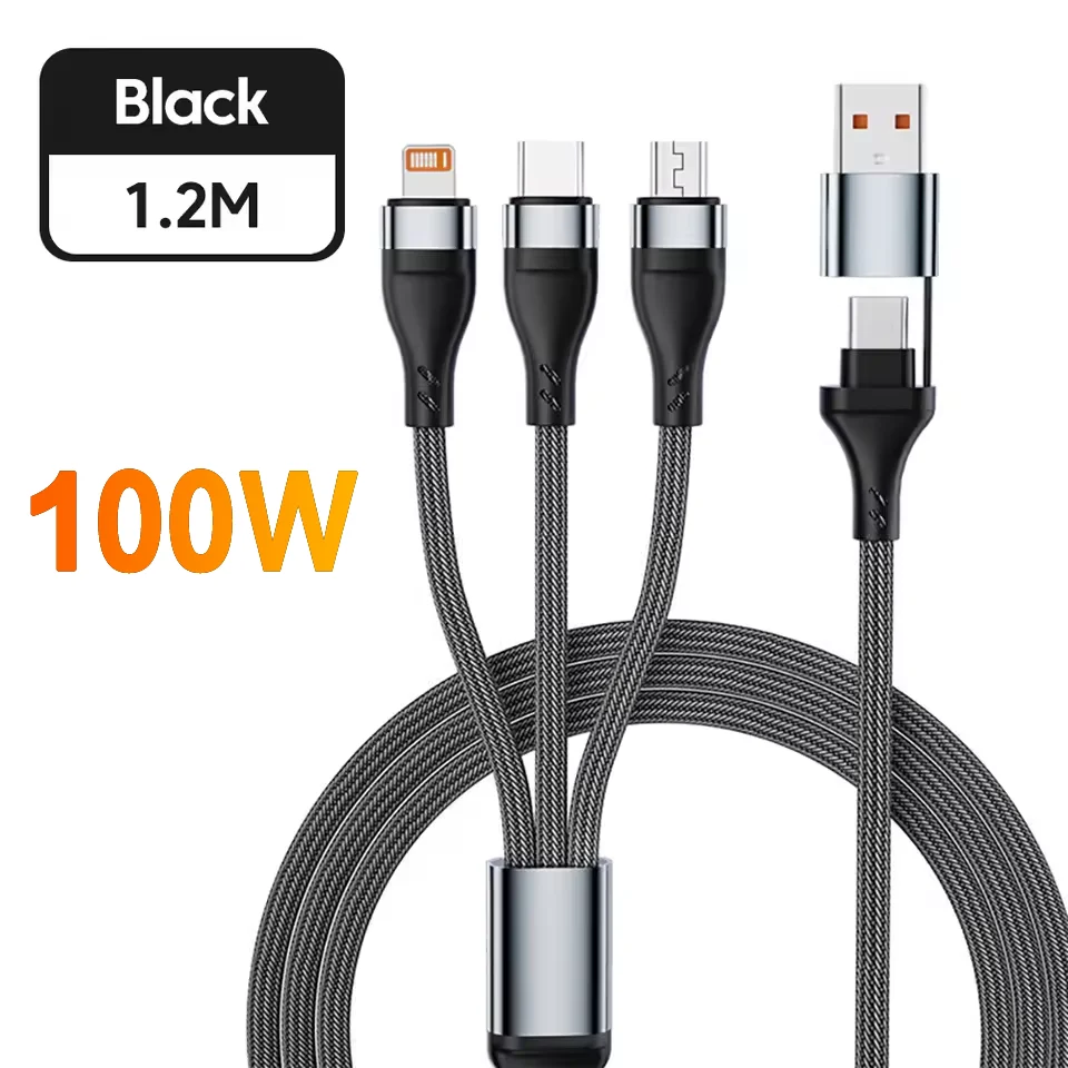 Фото Кабель для быстрой зарядки Micro USB типа C, 100 Вт, 3 в 2, для iPhone 15 14 13 12 11 Pro Max, шнур для зарядного устройства для передачи данных для Samsung Xiaomi Huawei №1