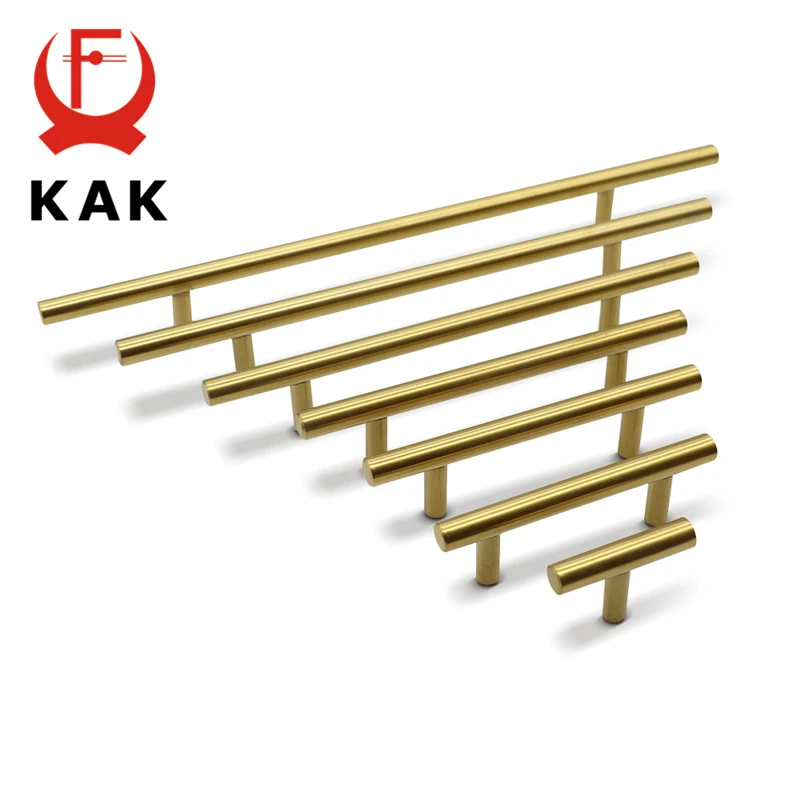 KAK 2" ~ 20'' Gold Kitchen Door T Bar Straight Handle Knobs Cabinet Pull Diameter 10mm Stainless Steel Handles Furniture Handle
