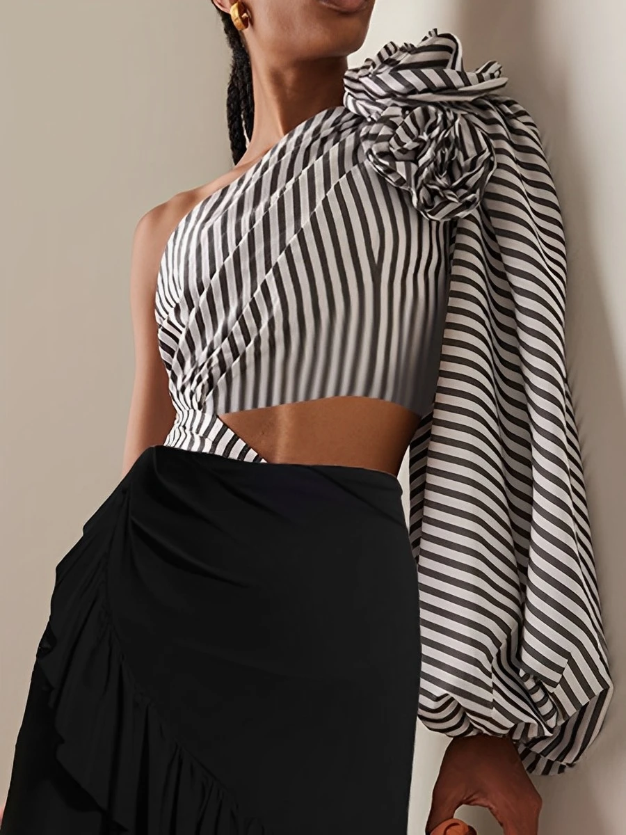 2024 полосатый купальник на одно плечо Женский цельный сексуальный с вырезами