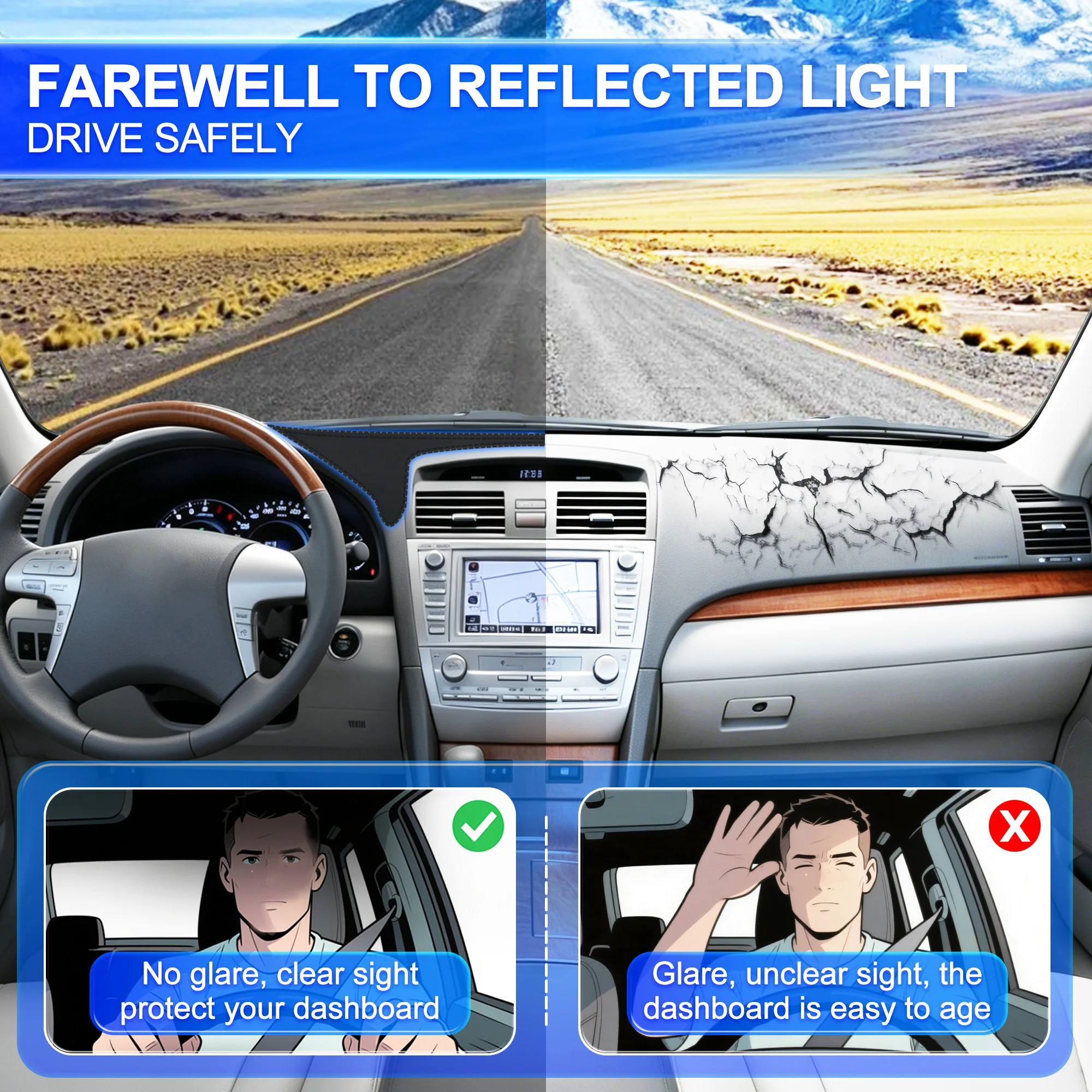 Фото Для Toyota Camry XV40 2007-2011: Накладка на приборную панель, защита от солнца, светоотражающая, противоскользящая, аксессуар для авто №2