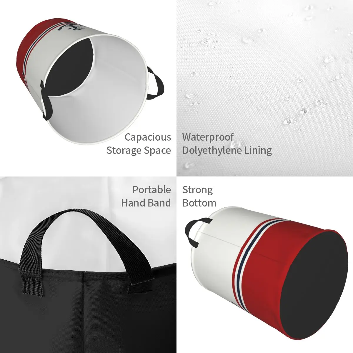 Корзина для белья на заказ с морским якорем в темно-синюю полоску складная