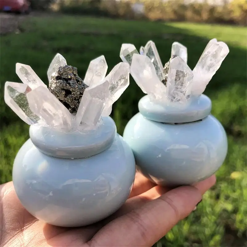 Натуральный пиритовый кварц цевый керамический горшок культура Хрустальный