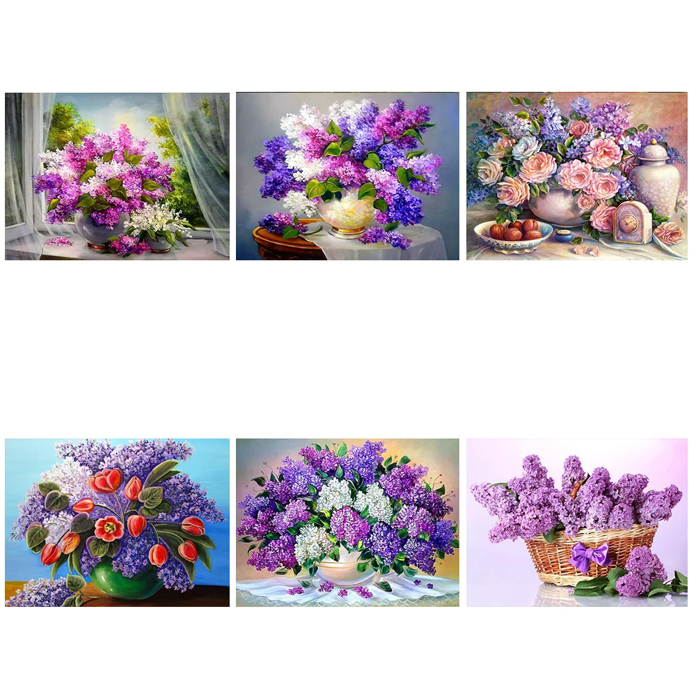 

Diamond Painting Flowers Diamond Embroidery Lilac Full Square Mosaic Picture Of Rhinestones Cross Stitch Home Decor