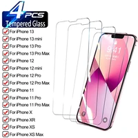 4pcs protective glass on for iphone 11 12 13 mini pro max screen protector for iphone 6 7 8 plus x xr xs xs max tempered glass
