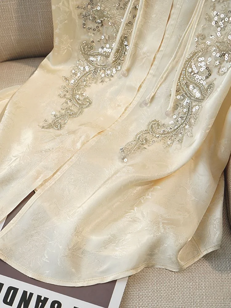 Китайские атласные шифоновые рубашки для женщин осень 2024 новый шикарный жилет из