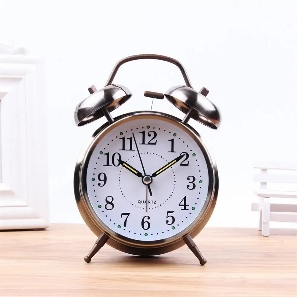 Loud budzik dla ciężkich spania dorośli Retro sypialnia nocna cichy kwarcowy z podwójnym dzwonkiem analogowe budziki dzieci Decora