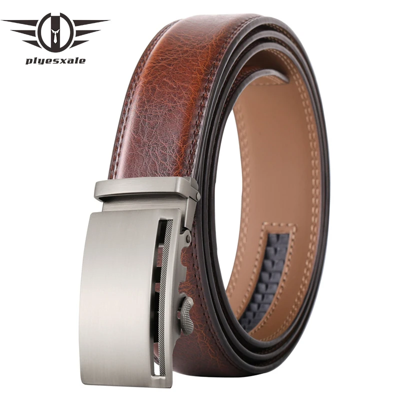 Plyesxale Adjustable Ratchet Men Belts Classic Cowhide Leather Belt Luxury Business Design Automatic Alloy Buckle Belt Men B673