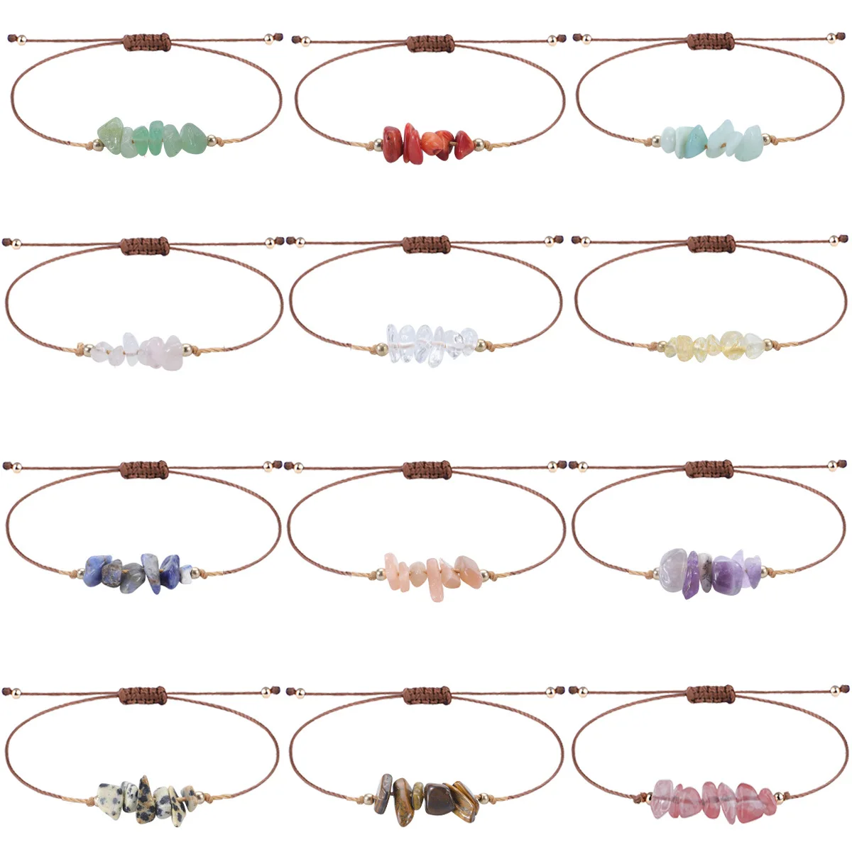 

Summer Crushed Stone Fashion Bracelet Irregular Raw Stone Waxed Wire Braided Bracelets Women Party Valentine's Day Gift Jewelry