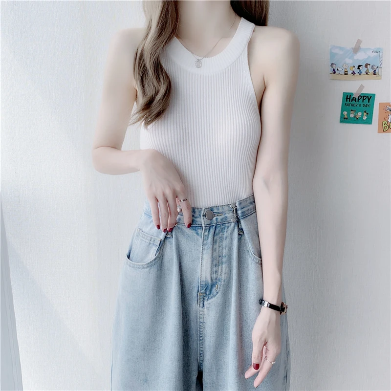 

Suspender vest women's clothing 2021 summer new short sleeveless knitted neck hanging sexy niche top 3035a, 723-7