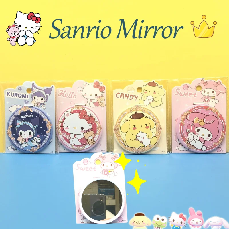 

Sanrio, Hello Kitty круглое зеркало для макияжа Kawaii My Melody Kuromi Pom Purin студенческое портативное мини-зеркало для макияжа подарок девушке