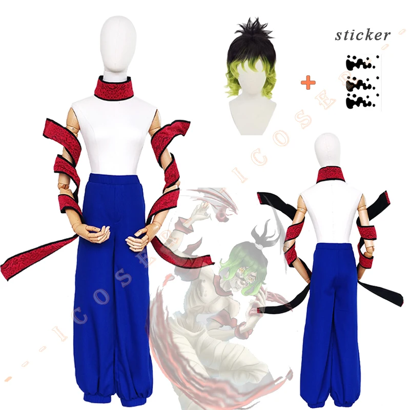 

Demon Slayer Gyutaro Shabana Cosplay Costume Black Green Wig Stickers Anime Kimetsu No Yaiba Upper Rank Six Daki Brother Party