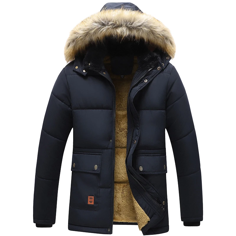 Winter New Men Fleece Warm Thick Jacket Parkas Fashion Hooded Fur Collar Jacket Classic Outdoor Velvet Warm Coat 2022 Plus Size