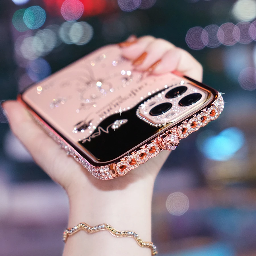 

Luxury Shiny Diamond Rhinestones Inlay Phone Case For iPhone 13 12 11 Pro XS Max XR X 8 7 Plus SE 2020 Shockproof Cover Women