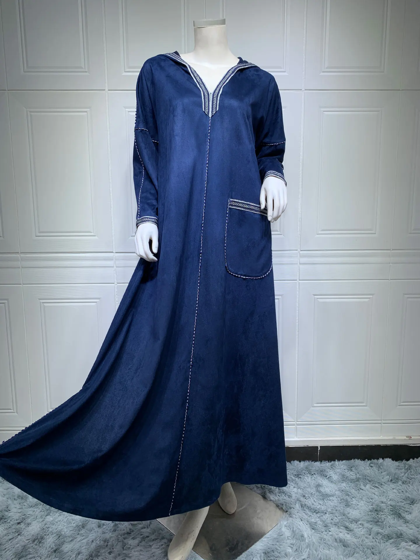 Djellaba Winter Suede Sfifa Braids Moroccan Kaftan Hooded Abayas for Women Dubai 2022 Jalabiya Saudi Muslim Party Arabic Dress