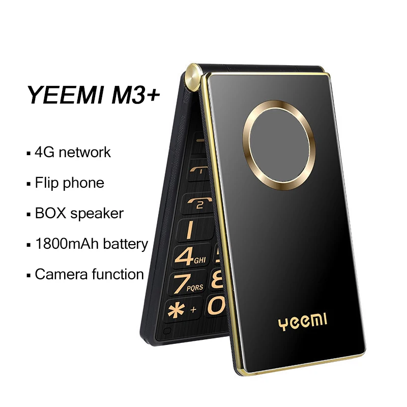 Yeemi M3+ 4G LTE Dual Sim Flip Mobile Phone 2.8" Display Big Keyboard Loud Speaker HD Camera Leather Bag Elderly Cell Phone