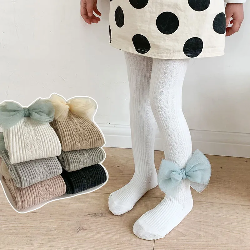 Children's Tights For Girls Clothes Solid Toddler Baby Pantyhose Bowknot Kids Ribbed Stockings Cotto