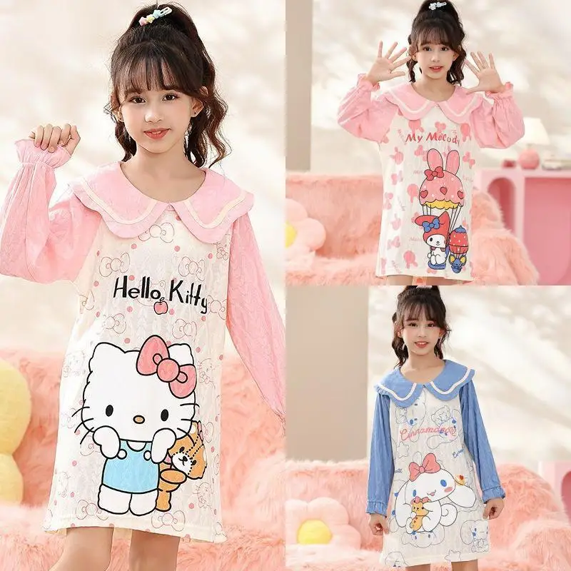 

Sanrios Hellokitty My Melody Kuromi Cinnamoroll аниме кавайная детская ночная рубашка для девочек пижама для родителей удобная домашняя одежда подарок