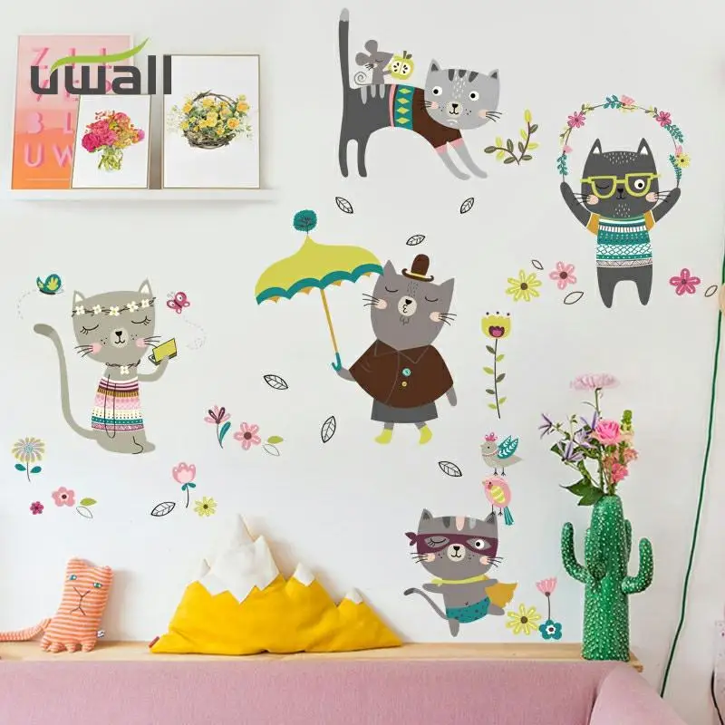 

Cartoon Cute Cat Wall Stickers Kids Room Decoration Bedroom Decor Self-Adhesive Stickers Home Decor Door Background Wall Decor
