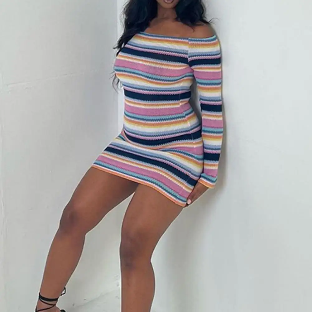 

Sexy Ultra-Mini Dress Backless Bodycon Women Sexy Wrapped Chest Striped Pencil Sundress