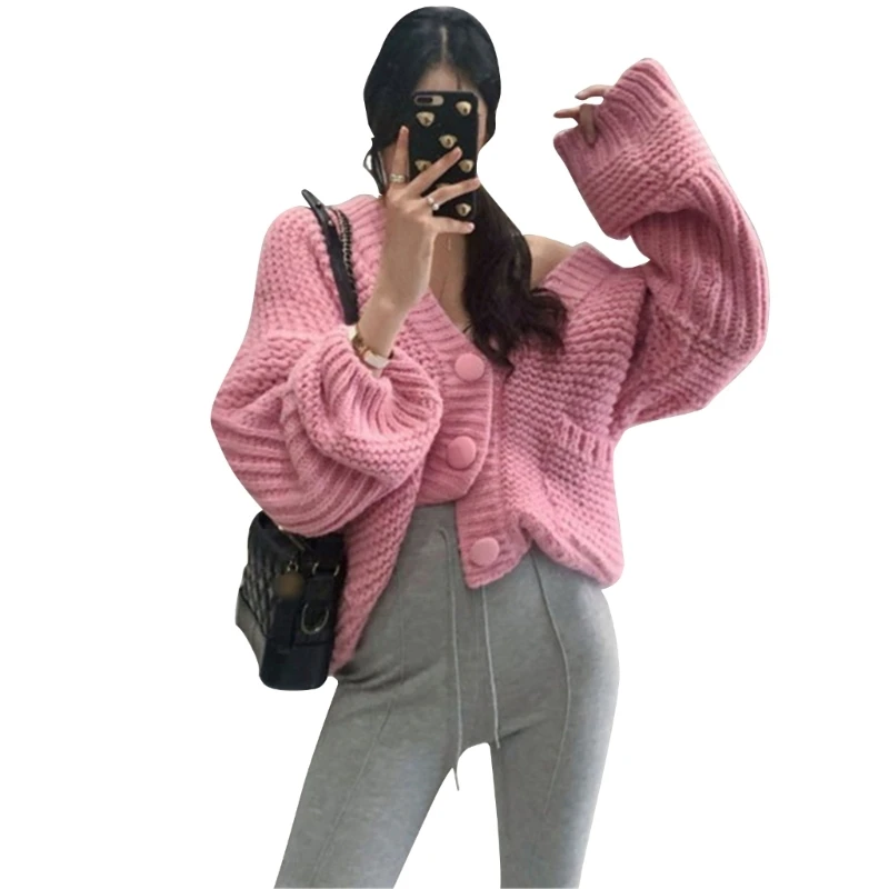 

Женский однобортный Кардиган с рукавами-фонариками