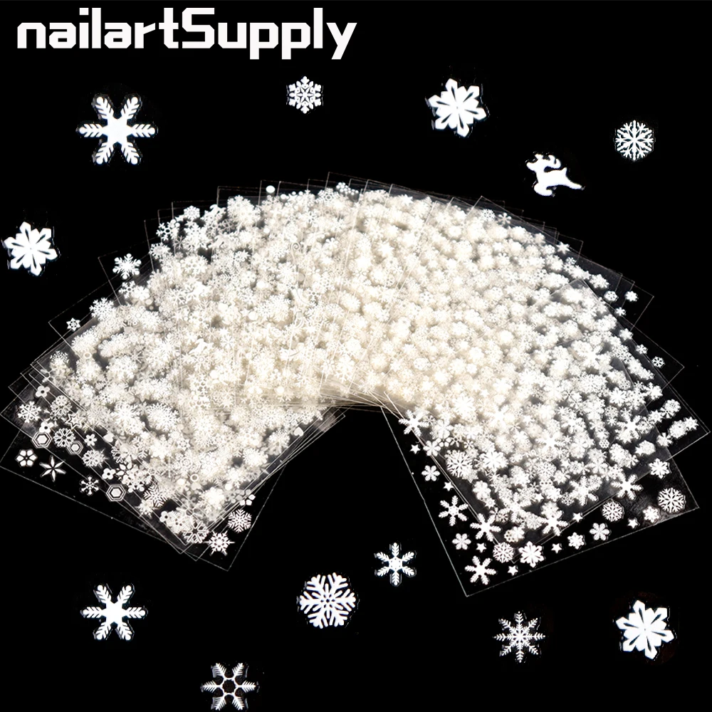 

30 шт. рождественские наклейки на ногти в виде белых снежинок, зимние самоклеящиеся наклейки для искусственных волос, украшения для самостоя...