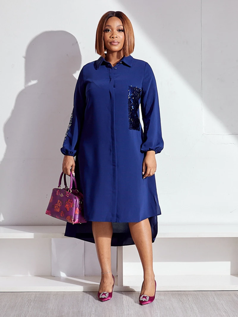 

Модные лоскутные платья-рубашки с блестками, женская летняя одежда, платье с отложным воротником и длинным рукавом, уличная одежда, Повседневное платье, платья