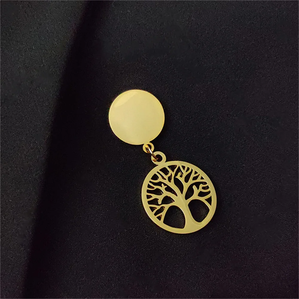 

Trendy Disc Brooch Dainty Silver Color Jewelry Brooches For Women Men Stainless Steel Tree Pendant Coat Accessory Fine Present