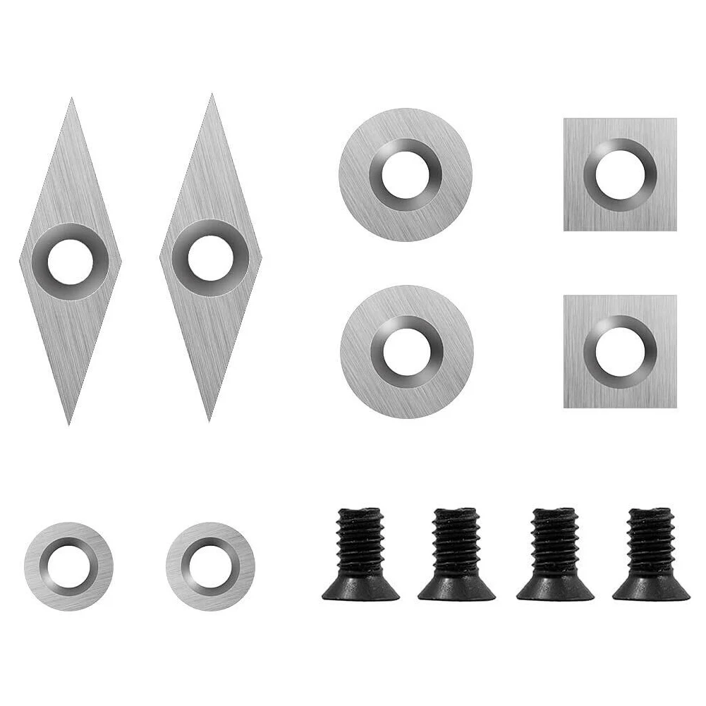 

12pcs Tungsten Carbide Insert Cutters Square 11x11mm Diamond 10x30mm Round 8.9x8.9mm 12x12mm Wood Lathe Turning Tools