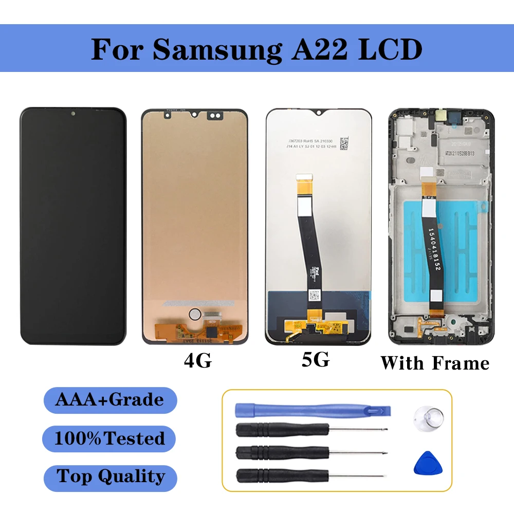 

Amoled-экран для Samsung Galaxy A22 4G A225F A22 5G A226, ЖК-дисплей, сенсорный экран, дигитайзер, Замена ЖК-дисплея с рамкой