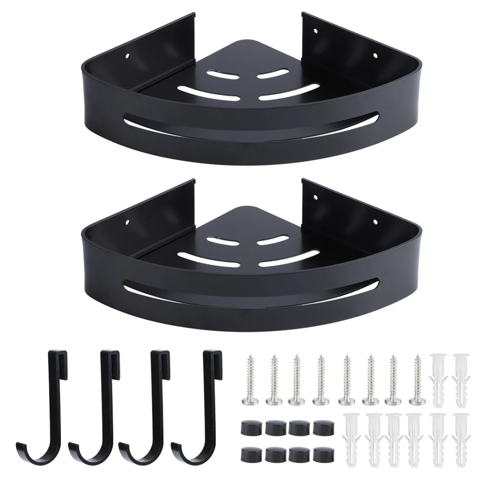 

Wall Hanging Space Aluminum Double Layer Storage Rack Corner Shelf for Home Bathroom Black